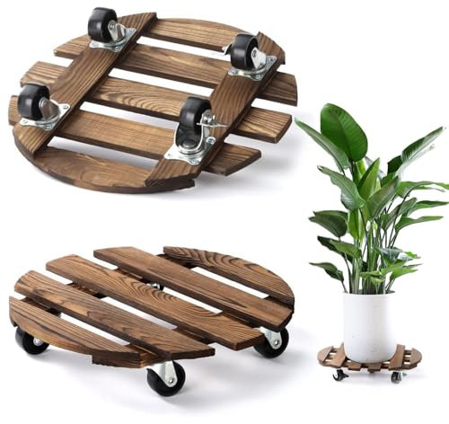 Yunlaishaocer Porte Plante a roulettes, Lot de 2 Support Plante Roulette Ø 300 mm, Supports de Pots de Fleurs à roulettes, Capacité de 200KG, Plateau a Roulette pour Extérieur à Intérieur