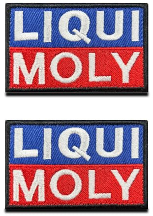 2 Stück Kompatibel mit LIQUI MOLY Hook und Loop Witzig Patch Komische Stickerei Bestickt Patch Kleidung Jacken Rucksack Weste Uniformen Reisen Abenteuer Biker Moto DIY