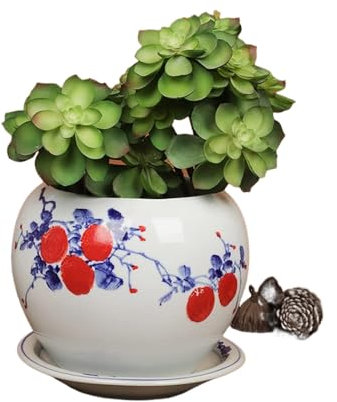 SBCGFY Pots de Fleurs en Porcelaine Bleu et Blanc Peints à la Main en céramique de Jingdezhen, Pots spéciaux d'orchidées Chinoises, Bols d'herbe d'argent en cuivre, po(C sans Trous)