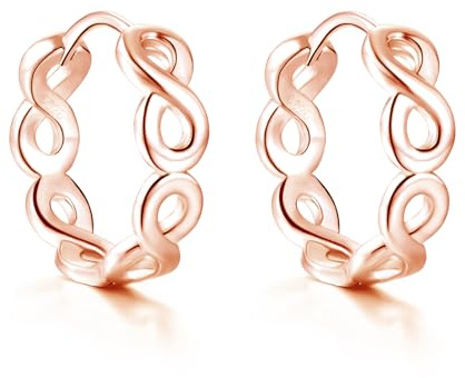 Cangall 925 Sterling Silver Hoop Earrings for Women Lightweight Chunky Rose Gold Earrings for Girls Twisted Huggie Hoop Earrings with Zircon Hypoallergenic Small CZ Infinity Rose Gold Hoops Earrings
