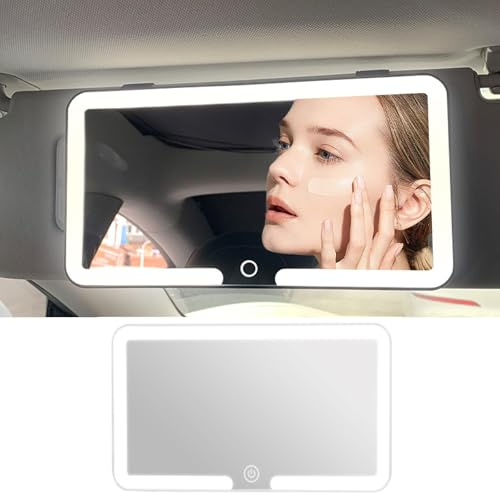 Aartner Auto Spiegel, Kosmetikspiegel mit 3 Modi, Wiederaufladbar, Touch Bedienung, Universelle Passform, Auto Visier Montage, Dimmbar, Beleuchtet (Wei)