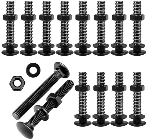 Wavanta 20 Pcs M6 Coach Bolts, M6 x 40mm Carriage Bolts, with Hexagon Nuts and Washer, Black Oxide, 304 Stainless Steel, Coach Screws