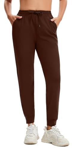 ZENGVEE Women Jogging Bottoms Sport Yoga Sweatpants with Elastic Ladies Tracksuit Bottoms Soft Work Casual Loungr Trousers(9350) Brown-L