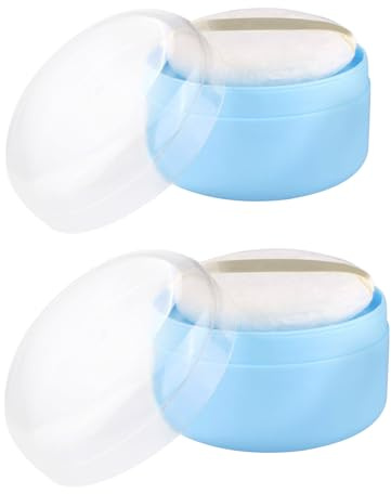 FRCOLOR 2 Stück Leere Puderquaste Kasten mit Sieb und Weichem Schwamm Gleichmäßige Puderabgabe für Kinderhaut und Körperpuder zu Hause