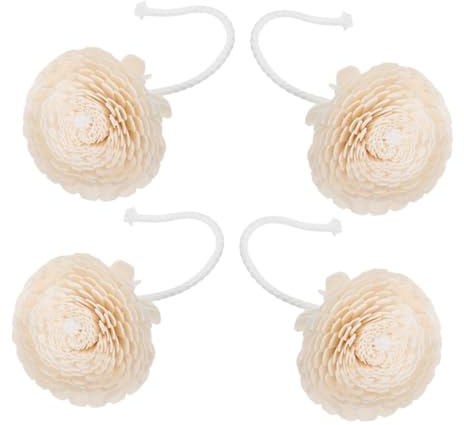 HAMPPLIES Flower Beige Aromatherapy 4pcs Wood with Refill Diffuser Cotton Rope, Chrysanthemum Style Essential Oil Evaporation, Decorative for Decor Office Home
