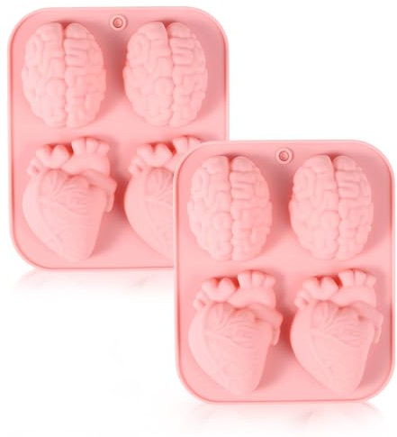 2pcs Brain Heart Molds, Silicone 3D Realistic Halloween Brain Heart Baking Molds Halloween Organ Shapes Baking Moulds Tools for Candy Cake Chocolate Jelly Pudding