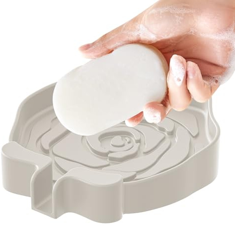 Portajabones para Ducha, Bandeja para Esponjas de Silicona, Portajabones Decorativo de Rosa con Desagüe para Baño Cocina Exterior Viaje Comercial