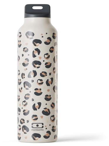 monbento - Bouteille Isotherme Steel graphic Leopard - Gourde Inox 500ml avec Infuseur Thé/Fruit - Garde Boissons Chaudes/Froides Jusqu'au 12h - Ideal pour Bureau/Pique-nique/Sport – Motif Panthère