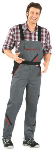 Planam Highline Latzhose schiefer/schwarz/rot 2332 – strapazierfähige Arbeitslatzhose mit Knietaschen für Kniepolster EN 14404, Latztasche, Bundweitenverstellung, OEKO-TEX 100, UV Standard 801