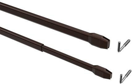INTERDECO Vitragestangen ausziehbar, Scheibenstangen mit Schraubhaken aus Metall und Kunststoff, Braun, für Scheibengardinen und Kurzgardinen, Typ 2011011, 2 Stück, 100-180 cm