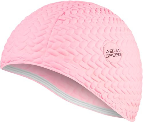 Aqua Speed Badehaube Damen | Swimming Cap Women | Frauen Badekappe Lange Haare | Latex Schwimmkappe extrem dehnbar | Womens Swim Cap | Schwimmmütze Mädchen | Rosa | Bombastic Tic-Tac