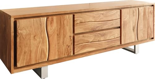 DELIFE Fernsehtisch Live-Edge Akazie Natur 200 cm 4 Türen 2 Schübe | Baumkante Lowboard