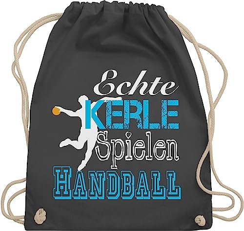 Turnbeutel Rucksack - EM 2026 Trikot Ersatz - Echte Kerle Spielen Handball weiß - Unisize - Dunkelgrau - geschenke handballbeutel handballer jungs beutel sportbeutel kinderturnbeutel hanball jungen