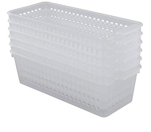 Eudokky 6-pack Slim Storage Basket, Plastic Small Cupboard Basket Transparent