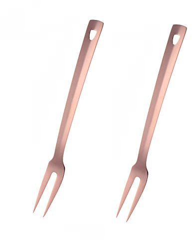 SBOMHS Tenedor de carne de acero inoxidable para barbacoa, tenedor largo, longitud 31 cm, tenedor para cortar, tenedor de servir, juego de 2 unidades, color oro rosa