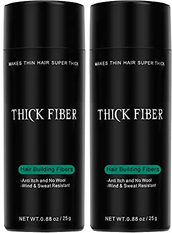 THICK FIBER Streuhaar zur Haar und kahle Stellen (Schwarz) – 25 g (2er Pack)-Flasche – kaschiert Haarausfall in Sekunden – Haarpuder für Frauen und Männer