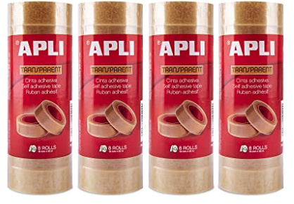 APLI 18961 Packung mit 32 transparenten Klebebändern, 19 mm x 33 m, 4 Türme à 8 Stück