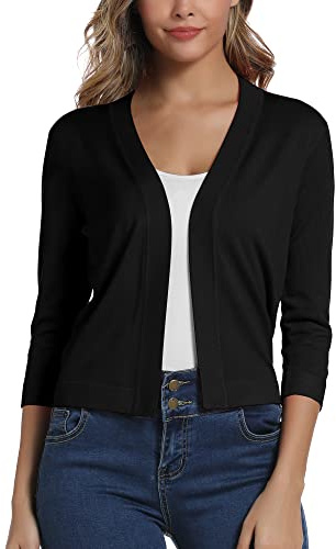 EXCHIC Donna Elegante 3/4 Maniche Bolero Cardigan Corto Open Front Maglioni Coprispalle