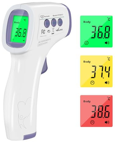 Thermomètre Frontal Adulte, Thermometre Infrarouge pour Enfant, Thermometre Numérique sans contact, Écran LCD, Fonction Mémoire, Mode Objet et Corps, Alerte Fièvre, Mesures Rapides et Précises