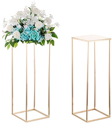 Inweder Support de Fleurs Centres de Mariage - 2 Pcs Or Colonne Vases avec Panneau en Métal 80cm Grand Vase de Plancher Géométrique Fleur Présentoir pour Centre de Table Fête Décor Maison
