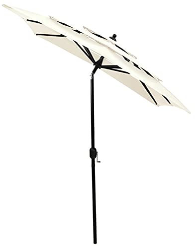 Gecheer Sombrilla de Jardín Sombrilla de 4 niveles con poste aluminio arena 2x2 m,Parasol de Aluminio Inclinable con Techo de Ventilación y Manivela para Terraza Balcón Exterior Café