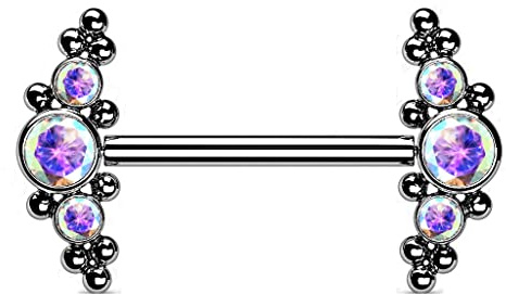 Paula & Fritz® Push-In Piercing Brustwarze Zirkonia Titan-IUM Grade 23 Kugel Set Mehrfarbig 1,6-mm Stab-Dicke Nipple Gewindelos Straight Barbell Bridge