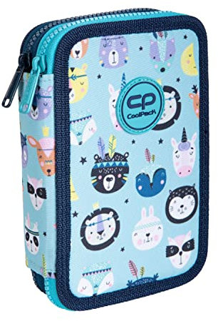 COOLPACK 2-fache Federtasche Federmappe Federmäppchen Indian Zoo 35-teilig gefüllte Schüleretui Stifte und Pinsel Fanartikel inkl. Aufgabenheft Federbox Etui Stiftetasche Schlamper-Etui Schul-Etui