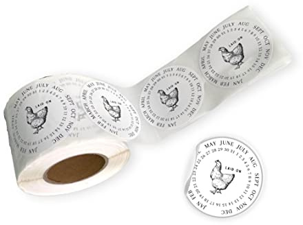 Eier Laid On Date Aufkleber | 350 Stück Rolle | 5,1 cm runde Aufkleber | Farm Fresh Aufkleber | Eierkarton-Aufkleber | Weiß mit Huhn Design