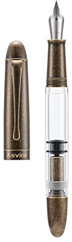 Asvine Kolbenfüllhalter P30, mittlere Feder, Retro-Messing-Stil, transparentes Acryl Füller, große Tintenkapazität, Schreib-Geschenkbox