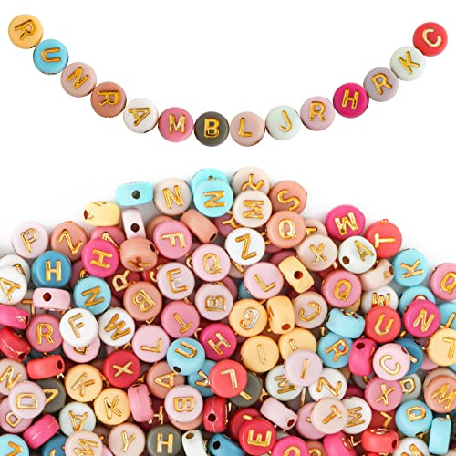 1000 Stück Buchstabenperlen zum Auffädeln Acryl Alphabet Perlen Mix A-Z Abstandshalter Lose Perlen Buchstaben Bunte Runde Perlen für die Schmuckherstellung DIY Halskette Armband Schlüsselbund