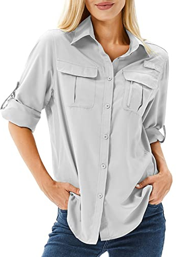 yeyity UPF 50 UV Schutz Langarmshirt, Wanderhemd Safari Kleidung Damen | Atmungsaktiv, Quick Dry Hemdbluse Damen, Schutzkleidung, Outdoor Casual Tops Sport Oberteile