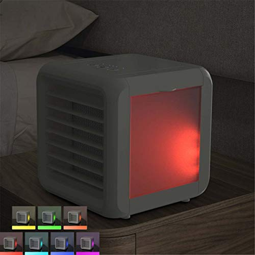 Portable Air Cooler Cube, Color Changing Ice Cube Mini Air Cooler Fan, 2 x 300ml Freezable Water Tanks, Upto 8 Hours Humidfier and Cool Air, 3 Speed Settings, White