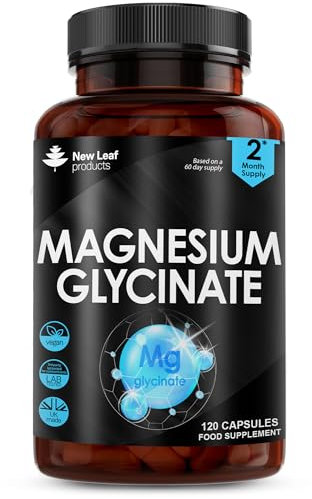 Magnesium Glycinate Supplements - 1040mg of Magnesium - 120 High Strength Capsules Providing 208mg Elemental Per Serving - Pure Active Ingredient - UK Manufactured by New Leaf Products