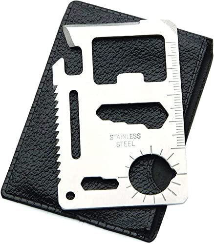 PARENCE.- Carte de Survie Multifonction avec 11 Fonctionnalités - Carte de Survie 11 en 1 en Acier Inoxydable/Couteau
