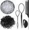 Haargummis Klein 2000 Stück Schwarz Durchsichtige Haargummis Mini Elastisch Haar Band mit Haargummis Cutter,Haarschwanz-Werkzeuge,Stielkamm für Mädchen Dame Puppe Haarstyling