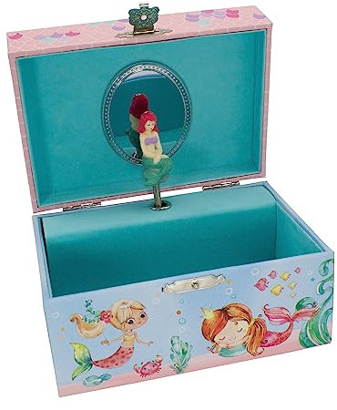 GICO Meerjungfrau Schmuckkästchen für Mädchen, drehende Meerjungfrau mit Musik, großes Staufach, Geburtstagsgeschenk Mädchen Schmuckbox Kinder 15 x 13 x 9 cm - 92063