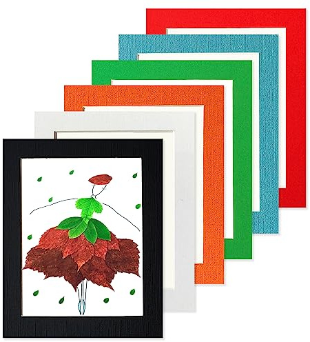 YIYINOE Eco-Friendly Cardboard Photo Frames Set of 6 - Removable Adhesive Ultra-Thin Frames for 10x8 Inch Pictures,No-Residue Easy Peel for Wall,Glass,Tile (White, Black, Green, Blue, Orange, Red)