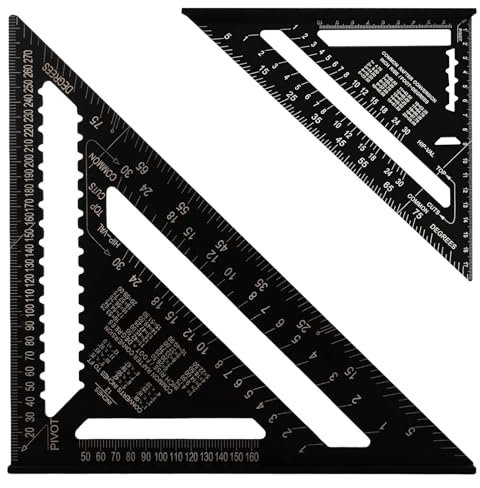 DAJAVE 2 Pcs Speed Square 7 inch 12 inch Carpenters Square Metric Metal Roofing Squares Set Rafter Squares for Carpentry, Woodworking, Roofing, Framing, Engineering, Tiling