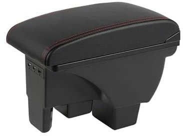 EVURU Center Console Armrest For V&W Polo 2019-2022 armrest box accessories car armrest with usb one piece strorage box car-styling center console (Color : A-black red 3 usb)