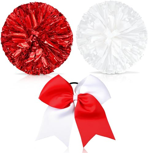Theaque Cheerleader-Pompons und große Cheerleader-Haarschleife für Mädchen, 30,5 cm, groß, metallisch, Cheerleader-Pompoms für Sport, Teamgeist, Cheerleader, Cheerleader-Pom-Poms