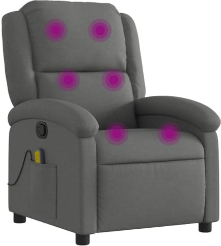vidaXL Sillón de Masaje Reclinable, Silla con Respaldo Reposabrazos, Sillón de Televisión Relax Descanso, Asiento para Salón Hogar, Tela Gris Oscuro