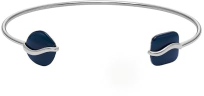 Skagen Women's Stainless Steel and Semi precious with Cuff Bangle bracelet, Silver Tone
