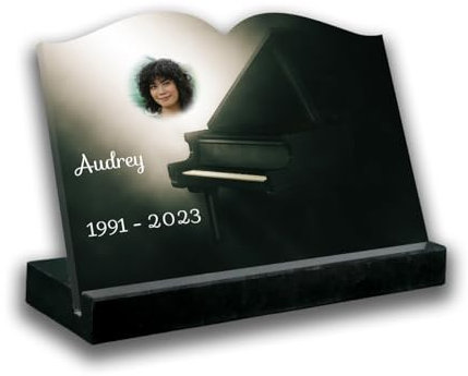 FUNELIOR Plaque Funéraire Personnalisée - Plaque mortuaire Thème Piano (Livre (30x20 cm)) Socle Granit Noir - Fabrication Française