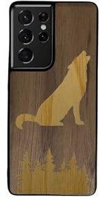EnoWood Custodia protettiva per smartphone Samsung Galaxy S legno massello lavorata artigianalmente - Loup - Galaxy S Enowood22 Ultra - Noce
