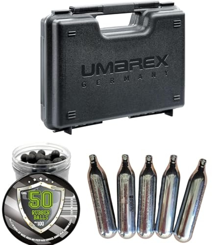 Pack de 5 Bombonas de CO2 + 100 Bolas de Goma del Calibre .50 + Maletin para Airsoft Arma