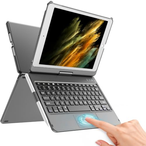 TQQ Keyboard Case for iPad 9/8/7th Gen with Multi-Touch Precision Trackpad | 360° Rotatable, Thin & Light, With Pencil Holder, Compatible with iPad 9th Gen (2021), 8th Gen (2020) and 7th Gen (2019)