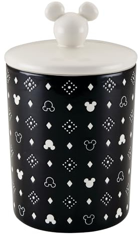 PRESTIGE Disney - Recipientes de cocina monocromáticos de Mickey Mouse grandes, tarros herméticos de cerámica con tapas, blanco y negro