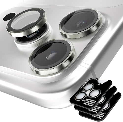 Orzero 3 Sets Camera Cover for iPhone 17 Pro Max/17 Pro, Natural Titanium | also for iPhone 16/15/14 Pro Max and Pro,Camera Lens Protector; one-step tray, metal ring glass, CD pattern, HD clear