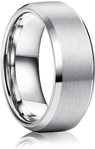 Jstyle Stainless Steel Rings for Men Women 8MM Wedding Band Rings Matte Surface - Beveled Polished Edge Mens Ring Size 10 Silver Plated Ring for Men