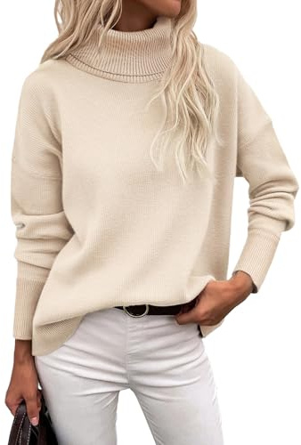Zeagoo Dampolotröja stickad tröja långärmad varm tröja basic casual polotröja polotröja stickad topp höst vinter S–XXL, Beige, M